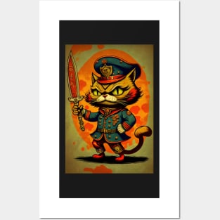 Cat in Uniform with Sword Posters and Art